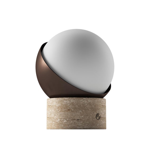 ORB Rechargeable Cordless LED Table Lamp, 3-Levels Brightness Touch Sensor Control, Travertine / Chocolate Bronze For Sale - Image 4 of 14