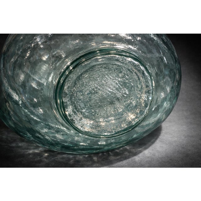 Late 20th Century Large Aqua Glass Demijohn Vessel With Twine-Wrapped Neck – 17” Mediterranean Coastal Bottle For Sale - Image 5 of 9