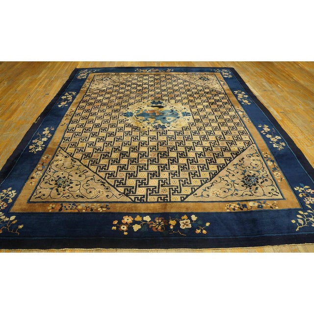 Camel 1900s Camel Classic Swastika Medallion Antique Chinese Peking Hand-Knotted Rug For Sale - Image 8 of 11