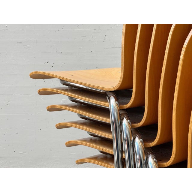 Stackable Cantilever Chairs in Beech and Chrome, 1990s For Sale - Image 5 of 17