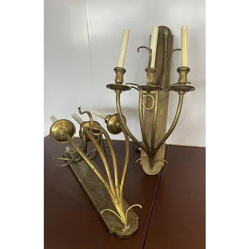 Pair Of Brass Wall Light Sconces, Large & Impressive. Sizes :- 70 cms high x 32 cms wide Old and used items so will have...