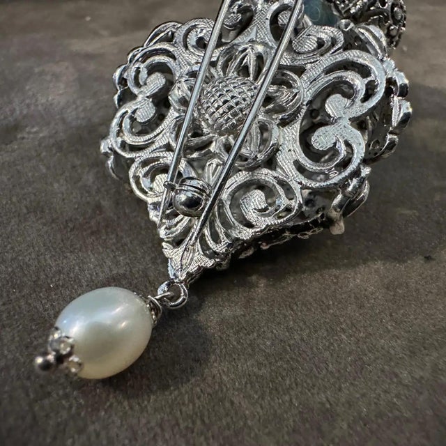 Silver Amazing 1990s Sterling Silver and Precious Stones Italian Brooch For Sale - Image 8 of 12