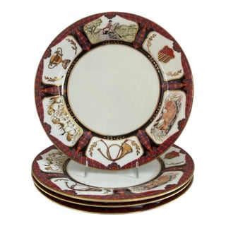 1990s The Bombay Company Royal Equestrian Dinner Plates, Set of 4 For Sale
