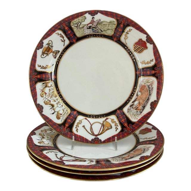 1990s The Bombay Company Royal Equestrian Dinner Plates, Set of 4 For Sale