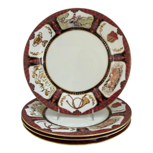 1990s The Bombay Company Royal Equestrian Dinner Plates, Set of 4
