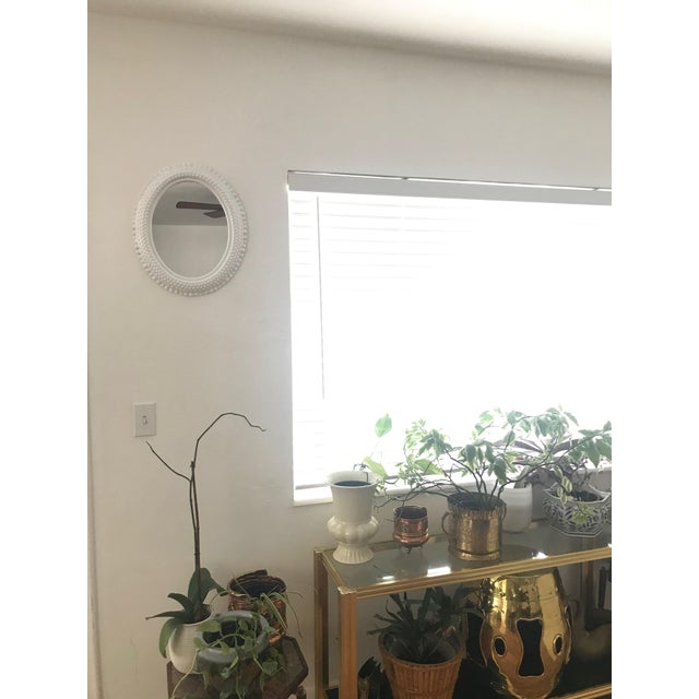 White Vintage Faux Milk Glass Hobnail Oval Wall Mirror For Sale - Image 8 of 9