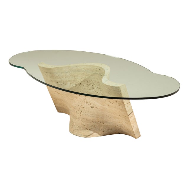 Vintage Sculptural Travertine Coffee Table with Glass Top, Italy, 1970s For Sale