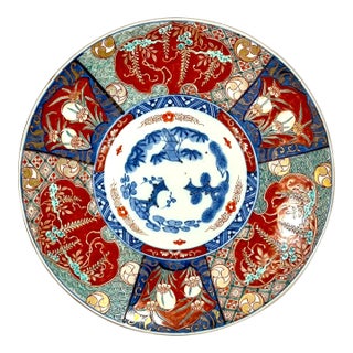 Antique Japanese Imari Style Charger Plate - Hand-Painted Wisteria and Iris Pattern For Sale
