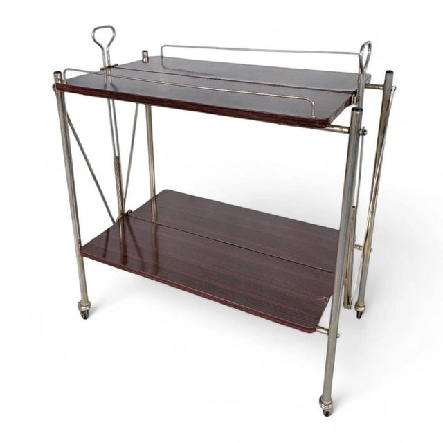Wood Mid-Century Modern Folding Serving Trolley with Rosewood and Chrome Frame, 1960s For Sale - Image 7 of 7