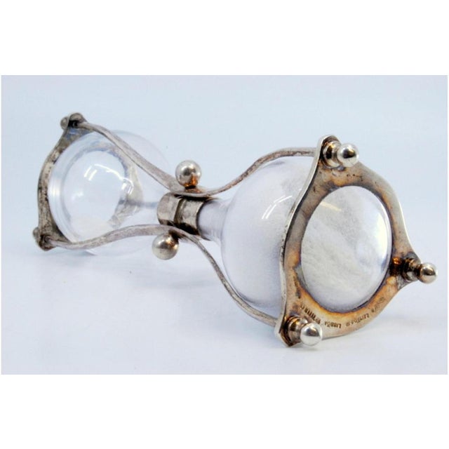 Glass Hourglass with Silver Structure For Sale - Image 4 of 8