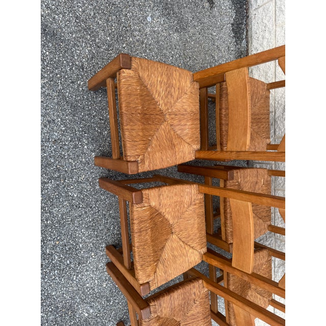 1950s French Oak & Rush Ladder-Back Dining Chairs - Set of Six For Sale - Image 12 of 13