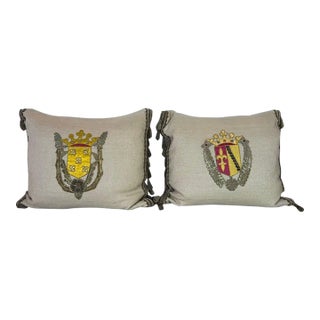 Pair of 19th C. Italian Appliqued Shield Pillows by Melissa Levinson For Sale