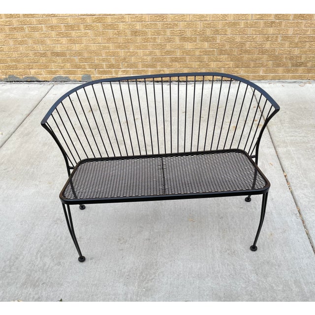 Mid-Century Modern 1980s Woodard Pinecrest Style Wrought Iron Garden Bench Loveseat For Sale - Image 3 of 6