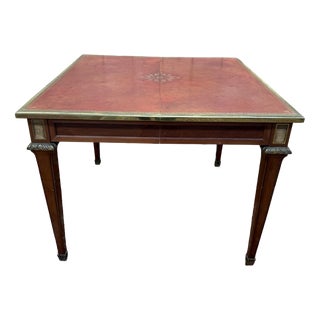 Louis XVI Table Gilt Leather Top with Small Tooling Gilt Bronze, 1960s For Sale