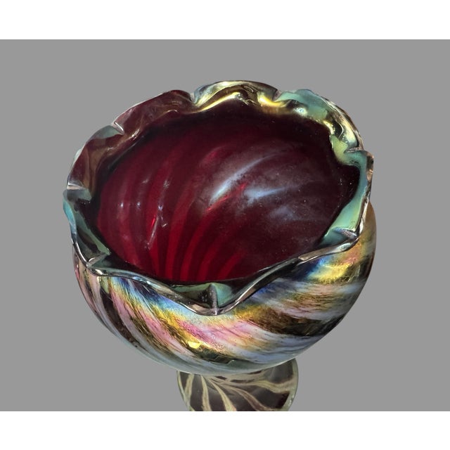Antique Victorian 13" Swirled & Iridized Art Glass Vase For Sale - Image 6 of 7