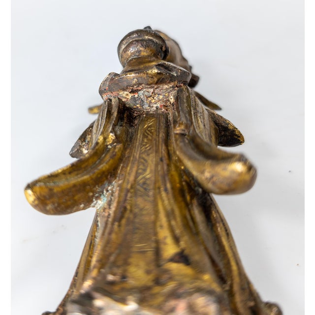 17th Century Ming or Qing Dynasty Chinese Gilt Bronze Daoist Attendant Figure For Sale - Image 12 of 14