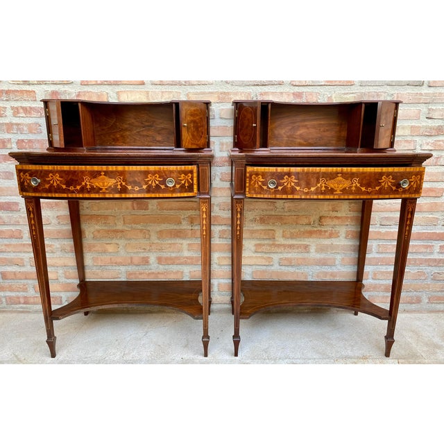 Nightstands with French Marquetry Inlaid, 1920s, Set of 2 For Sale - Image 17 of 18