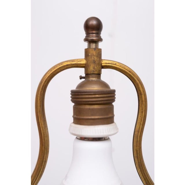 Beautiful set of Satsuma earthenware, hand-painted vases converted to lamp stands in the 1950s. Brass perforated base...