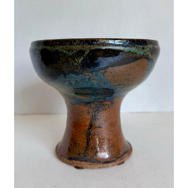 Vintage Signed Original Glazed Studio Pottery Footed Bowl For Sale In Los Angeles - Image 6 of 9