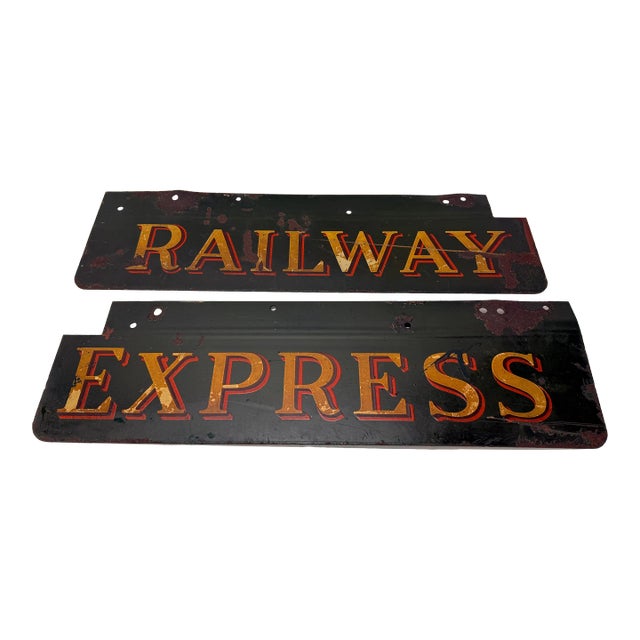 2 Pc, Antique Original Railway Express Agency Porcelain Signs For Sale