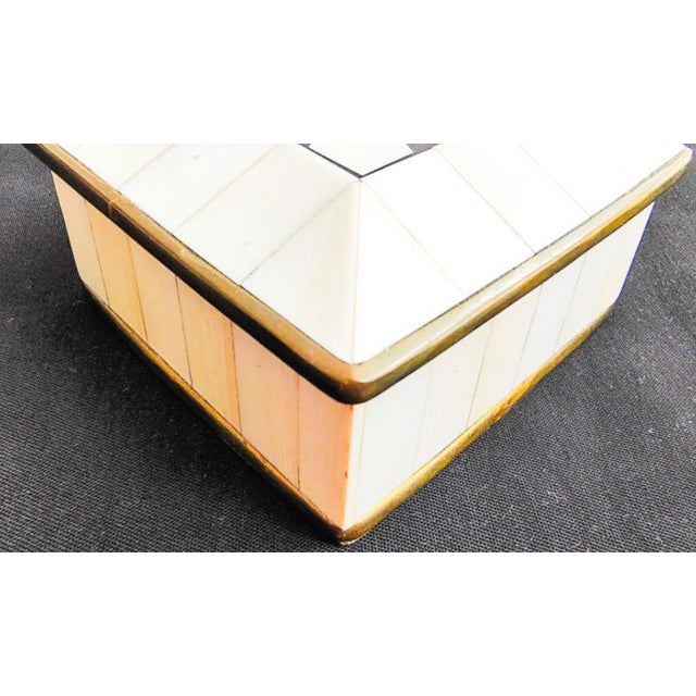 Mid 20th Century Vintage Handcrafted Bone Inlay and Brass Trim Trinket Box For Sale - Image 5 of 10