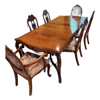 Vintage Solid Philippine Narra Wood Dining Room Table and 6 Chairs For Sale