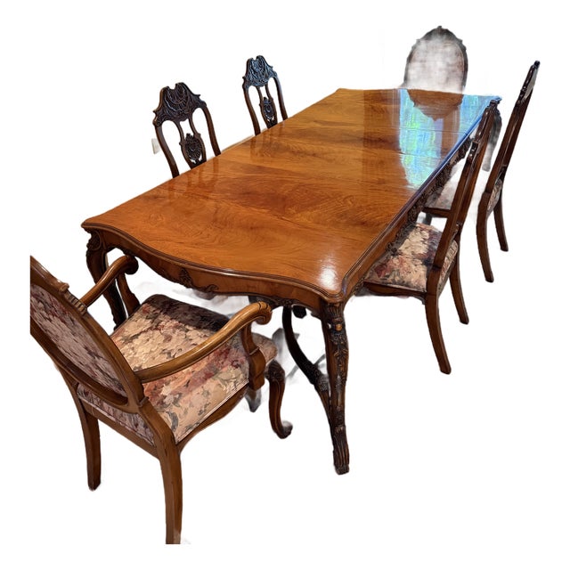 Vintage Solid Philippine Narra Wood Dining Room Table and 6 Chairs For Sale