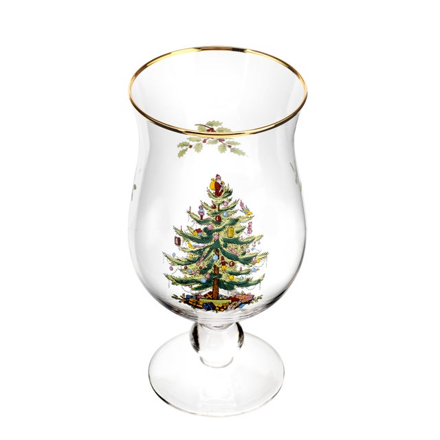 English Spode Christmas Tree Tulip Glasses 17 oz., Set of 4 For Sale - Image 3 of 9