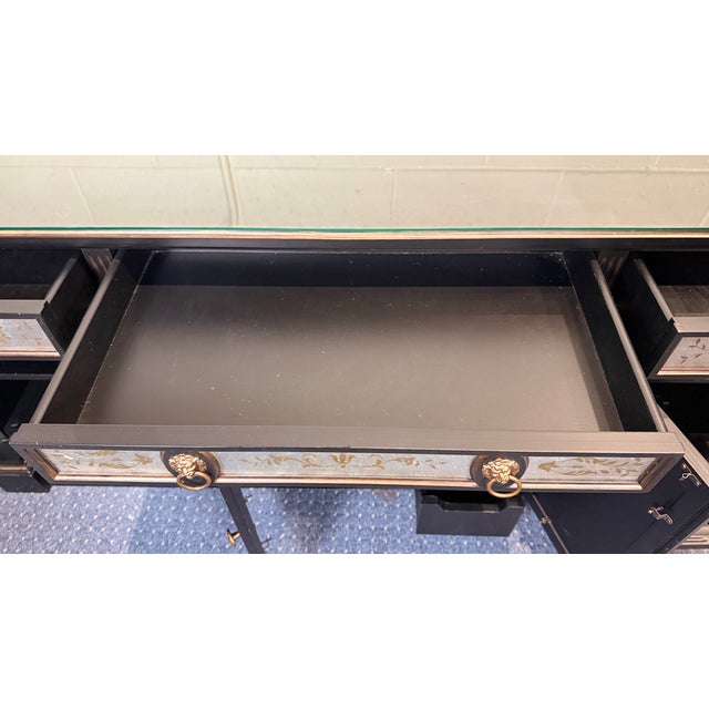 Black 1990s Lillian August for Drexel Heritage Hollywood Regency Eglomisé & Parcel Gilt Credenza / Media Console For Sale - Image 8 of 11