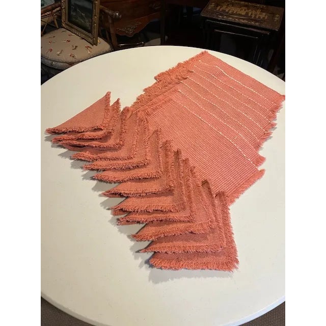 Vintage Woven Placemats & Matching Linen Napkins-Set of 20 For Sale - Image 4 of 12