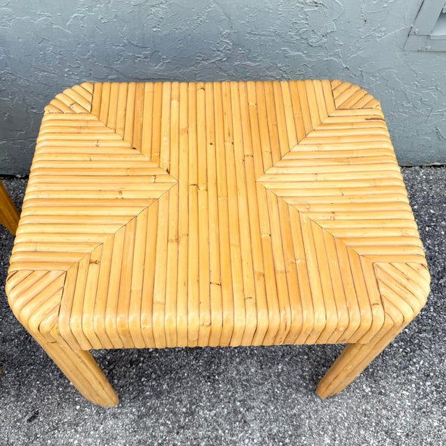 Boho Chic Split Bamboo Waterfall Side Table - A Pair For Sale In West Palm - Image 6 of 8