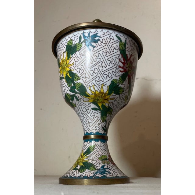 High Quality Antique Handmade Chinese Enamel Bronze Cloisonné Lidded Urn Jar For Sale - Image 4 of 13