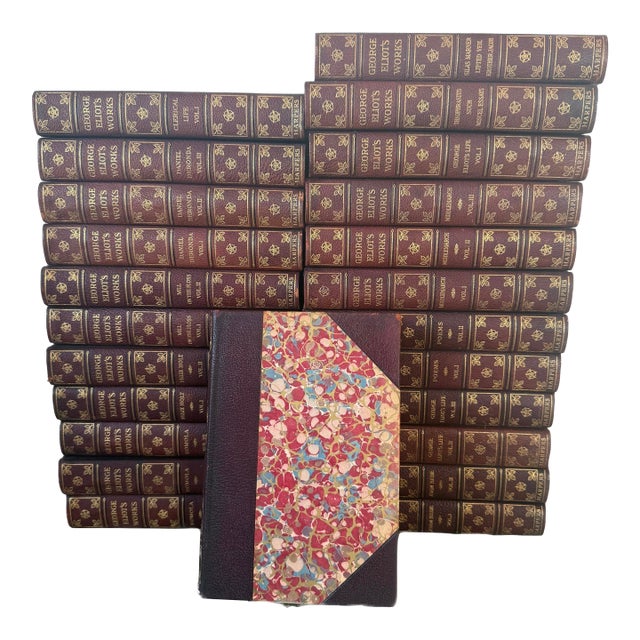 Antique 24 Book Set of 'Complete Works of George Eliot' in Leather-Bound Volumes - By Harper & Brothers For Sale
