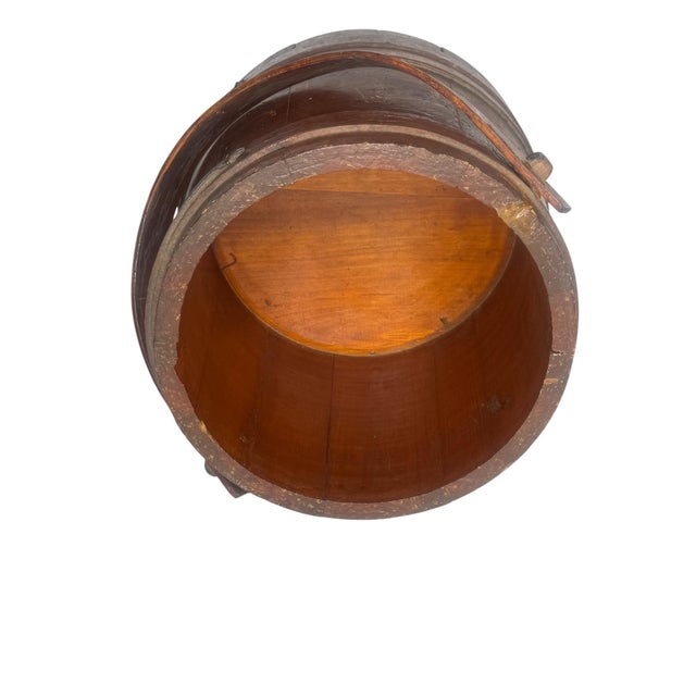 Antique Primitive Wood Firkin Staved Bucket Iron Bail Handle Victorian Decoupage For Sale - Image 9 of 10