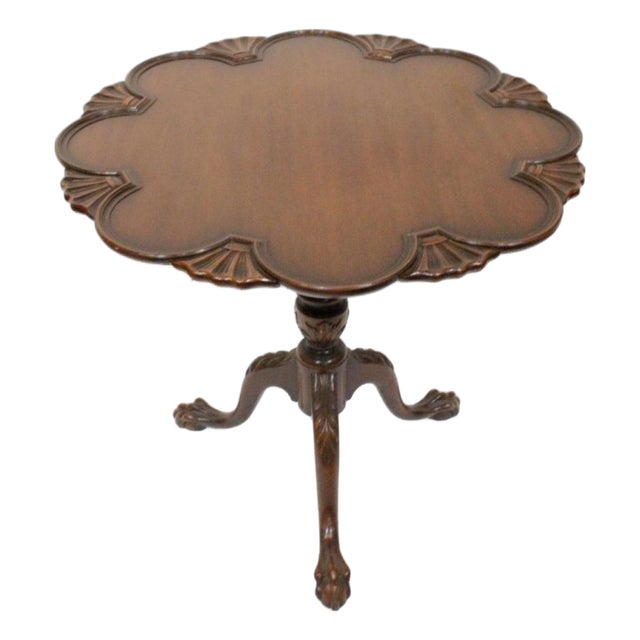 Mid 20th Century Kittinger Shell Carved Chippendale Mahogany Tilt Top Table Ball & Claw "Rare" For Sale