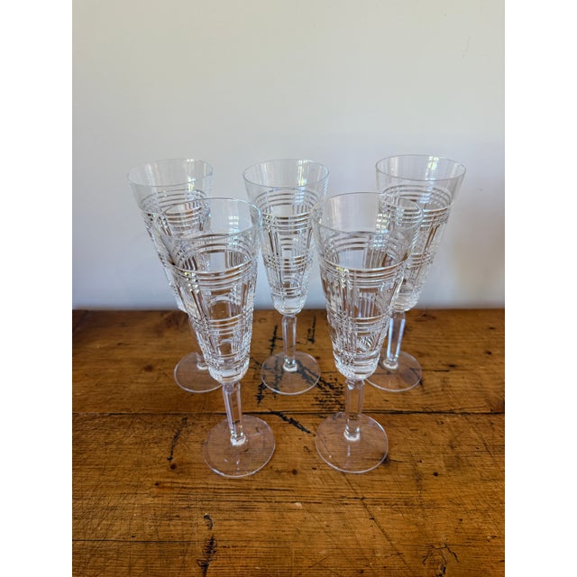 Set/5 Beautiful & Classic Ralph Lauren Glen Plaid Crystal 9" Champagne Flutes. From the 1990's, they were purchased at the...