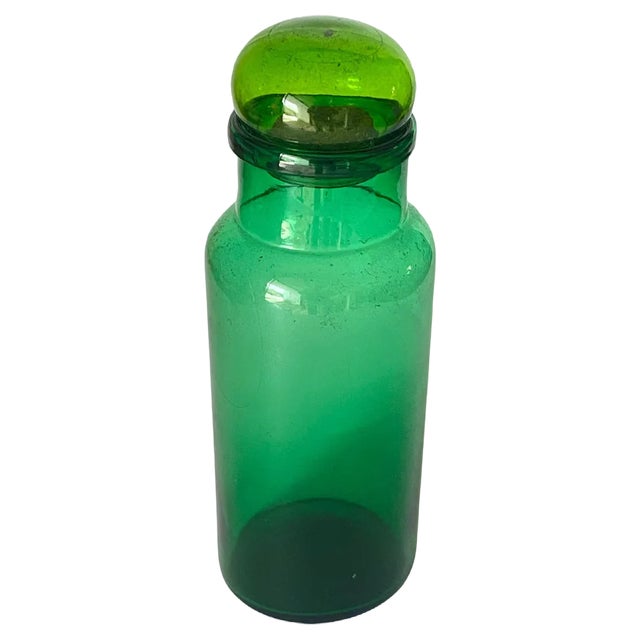 Vintage Green Glass Bottle in Glass, Italy, 1970s For Sale