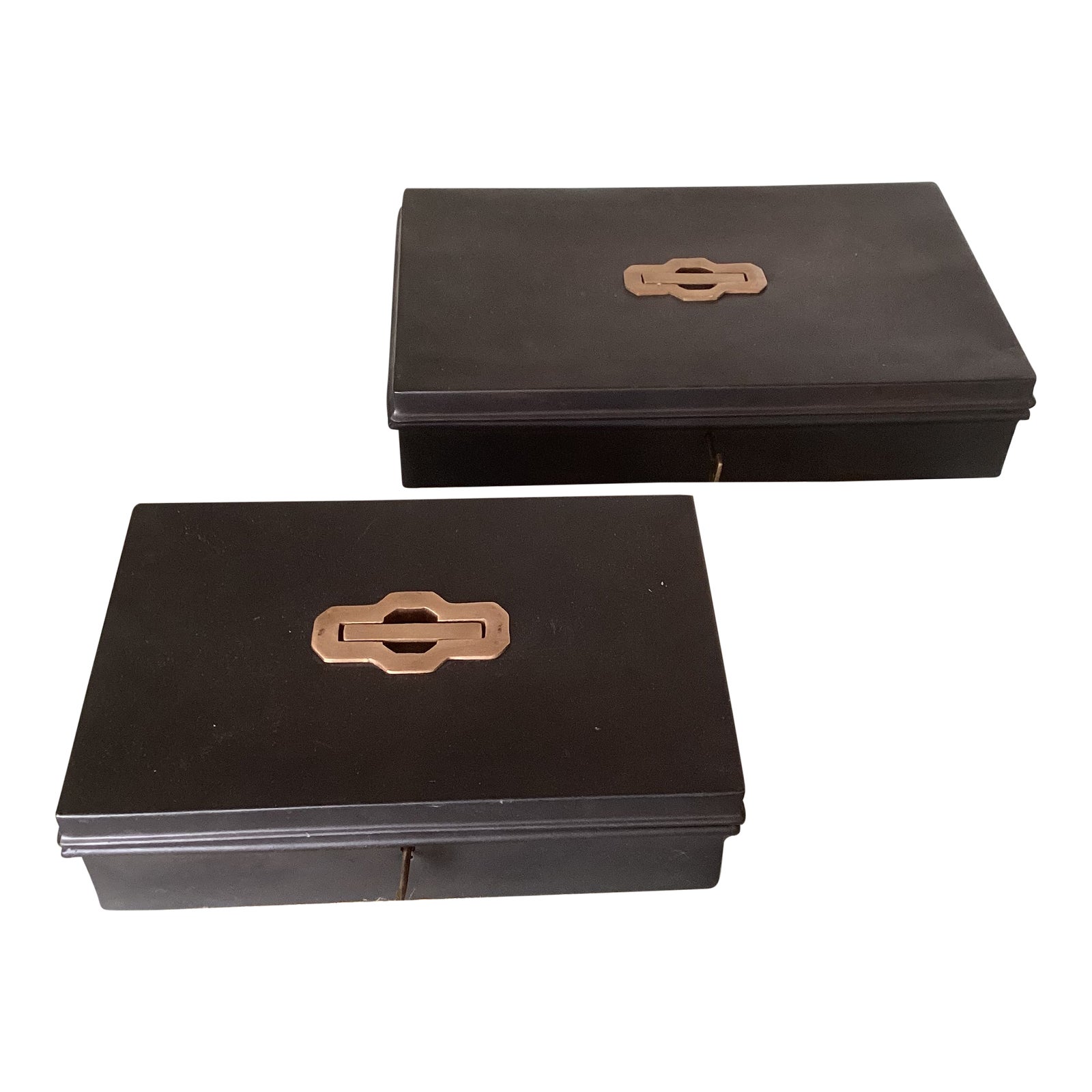 Late 20th Century Set of Two Metal Storage Boxes With Brass Handles and ...