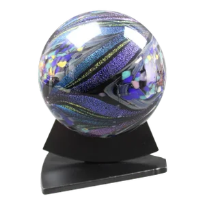 Rollin Karg Signed Dichroic Art Glass Paperweight Sculpture With Stand