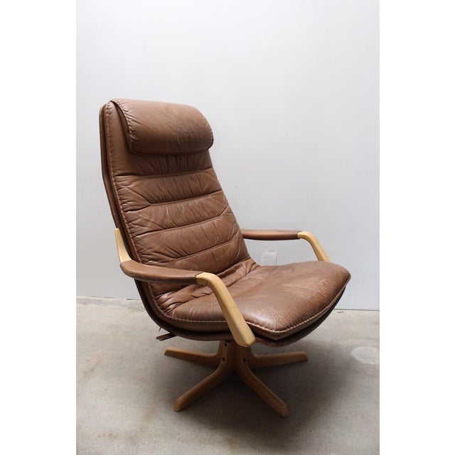 Mid-Century Brown Leather Lounge Chair | Chairish