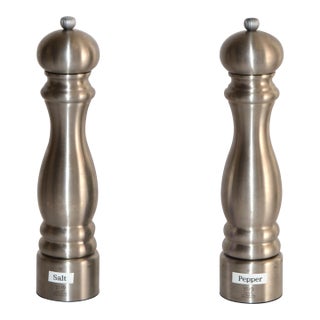 Large Peugeot Paris Stainless Steel Bistro Pepper and Salt Mill For Sale