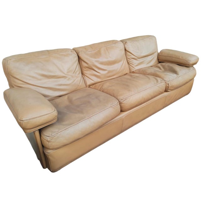 Beige Leather Sofa and Armchairs from Potrona Frau, 1980s, Set of 3 For Sale - Image 8 of 11
