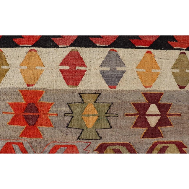 Textile Mid 20th Century Colorful Vintage Turkish Flatweave Rug With All-Over Tribal Design For Sale - Image 7 of 12