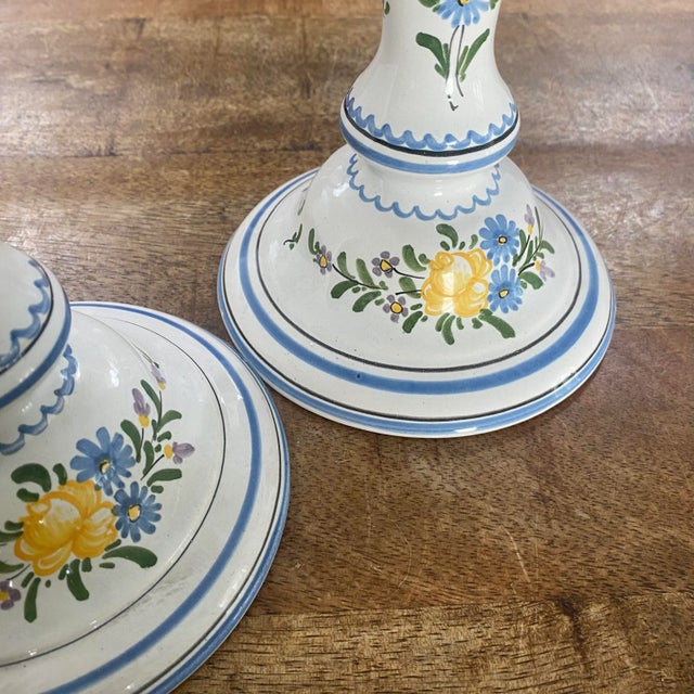 Late 20th Century Pair of Late 20th Century Country French Hand Painted Candlesticks For Sale - Image 5 of 8