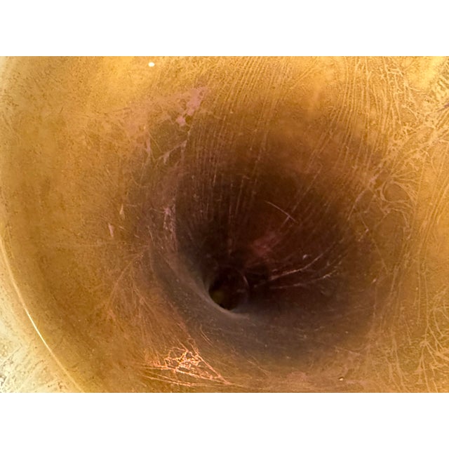 Red Pair of Alan Lee Collection Metallic Red & Gold Leaf Glass Trumpet Vases - Staggered Set For Sale - Image 8 of 12