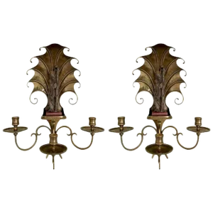 1940s Art Deco Shou Xing Bronze Art Deco Wall Sconces - a Pair
