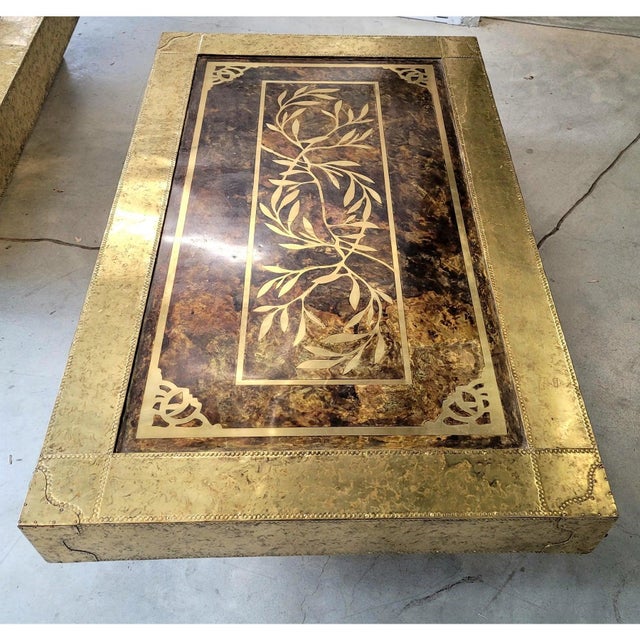 1970s Mid 20th Century Acid Etched Brass Coffee Table Attributed to Bernhard Rohne For Sale - Image 5 of 10