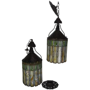 I. P. Frink Stained Glass Hanging Light Fixtures