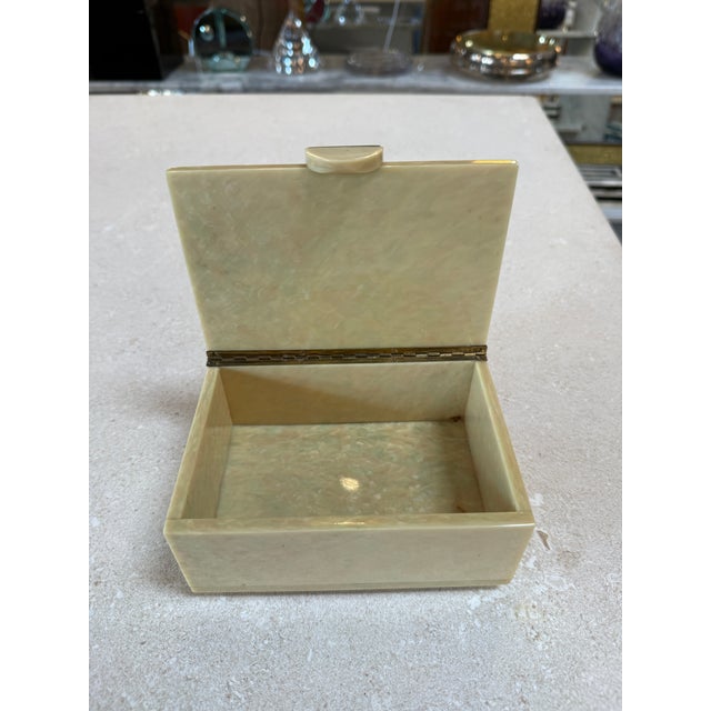 1970s Vintage Faux Marble Lucite Trinket Box With Decorative Stone Accent For Sale - Image 5 of 8