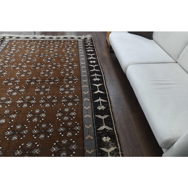 Textile 1960 S Vintage Persian Handmade Wool Cotton Brown Area Rug For Sale - Image 7 of 11